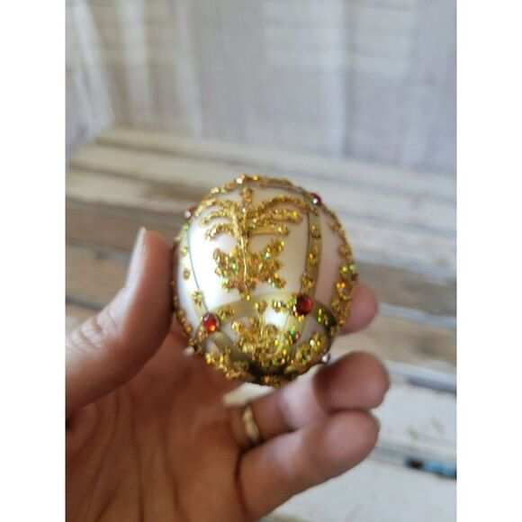 Poland polonaise ? Gold filigree egg red glass ornament Xmas tree - Picture 5 of 9